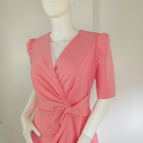 DKNY Women's Twist Front Wrap Dress Size 6 Pink V-Neck Half Sleeve Sheath - Picture 2 of 8